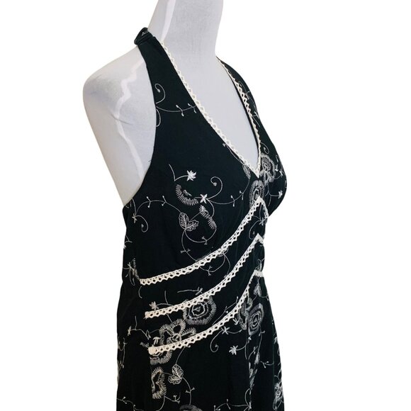I.N. Studio Embroidered Sequin Halter Dress Size 14 Ruffle Tiered Eyelet V Neck - Picture 4 of 16